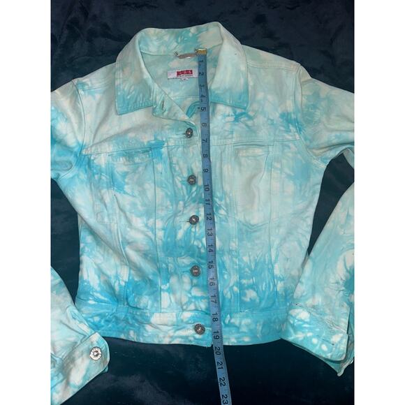 VINTAGE Y2K UNWORN A.B.S. TURQUOISE TIE DYE DENIM JEAN JACKET - Picture 4 of 8